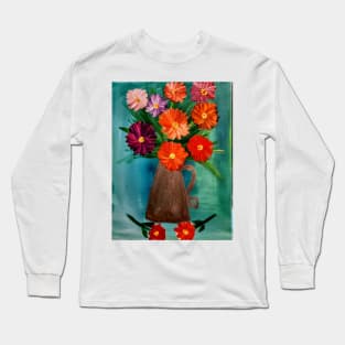 Some abstract mixed flowers in a metallic vase Long Sleeve T-Shirt